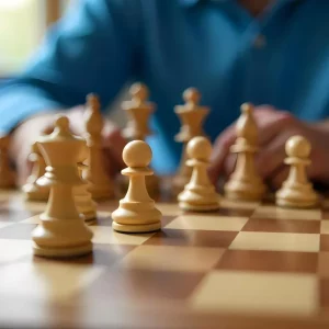 Qara və ağ şahmat fiqurları taxtanın üzərində